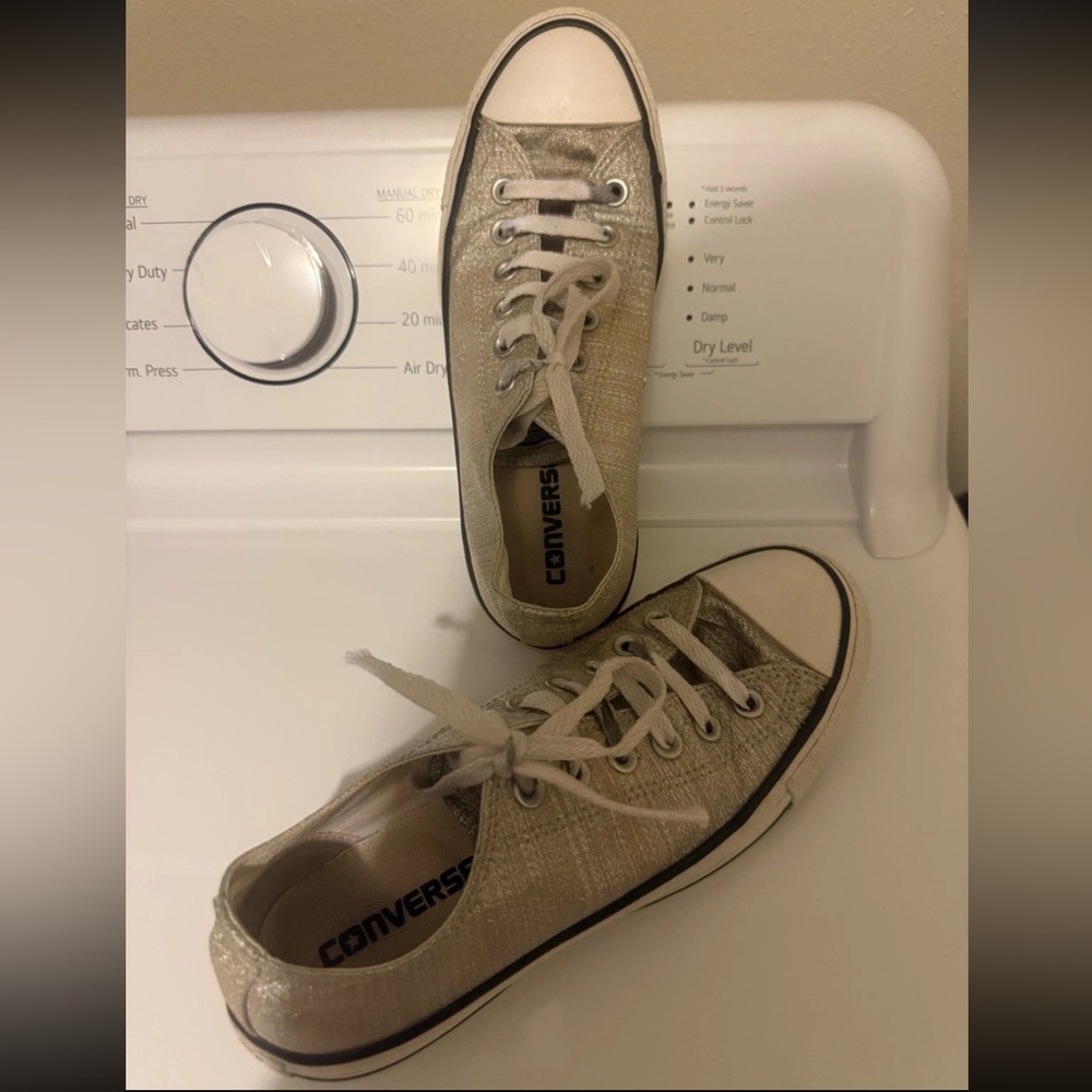 CONVERSE ALL STAR Women’s Gold/Silver Glitter Sneaker Shoes 7